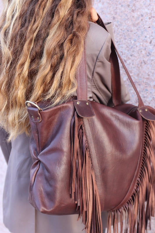 Moroccan Leather Fringe purse, Fringe western purse, Fringed tote bag, Boho cowgirl fringed leather bag, fringe boho crossbody bag,