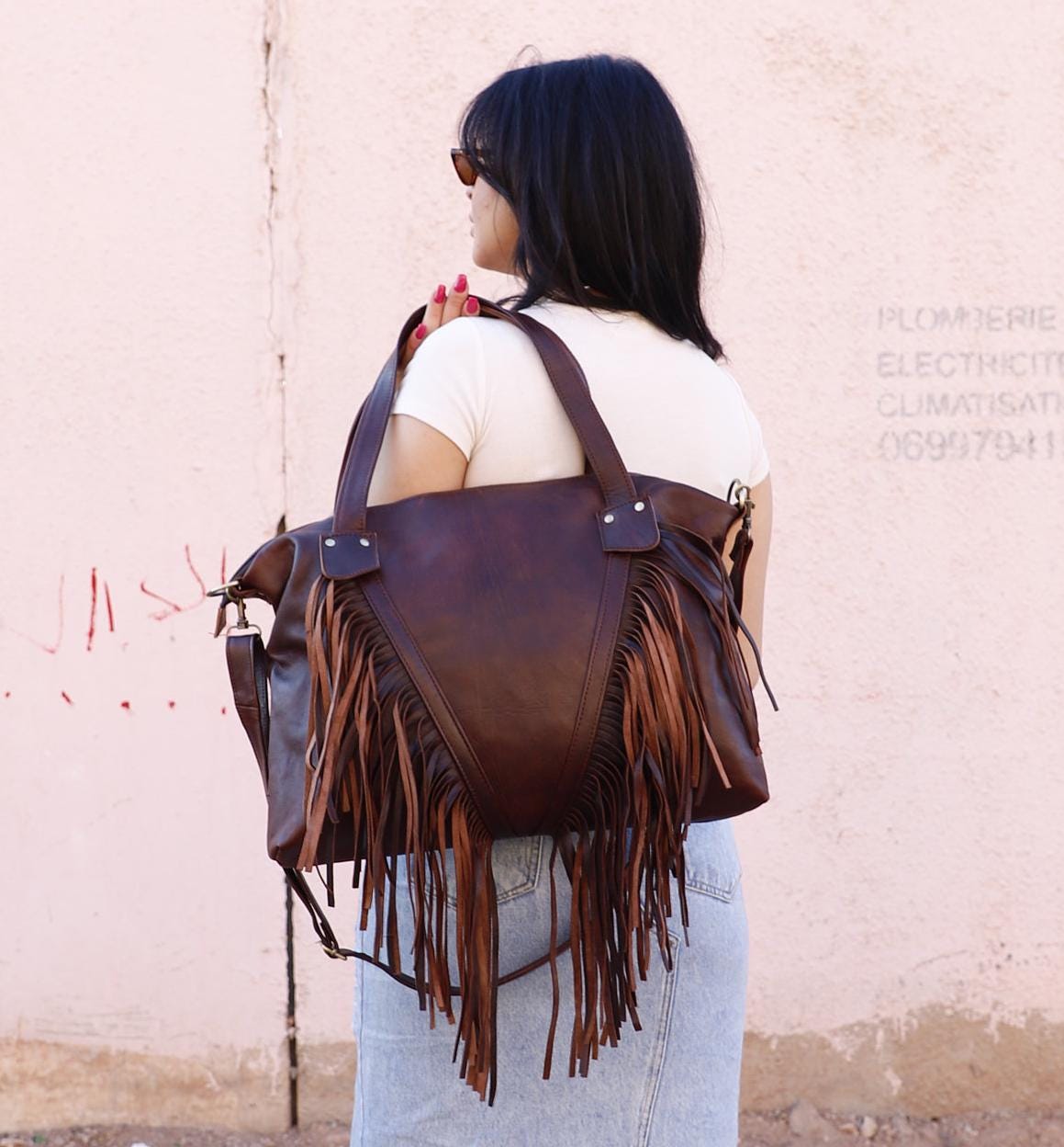 Black Fringe Tote Bag | Leather Fringe Purse | Fringe Western Purse | Boho Cowgirl Bag | Fringe Boho Crossbody Bag | Leather bag with Fringe