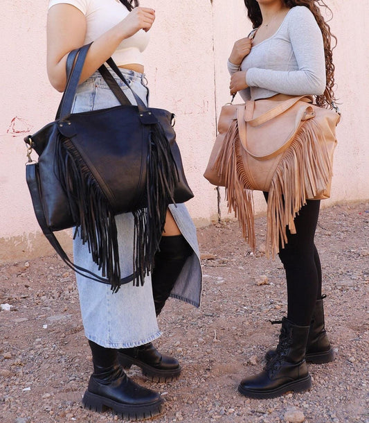 Black Fringe Tote Bag | Leather Fringe Purse | Fringe Western Purse | Boho Cowgirl Bag | Fringe Boho Crossbody Bag | Leather bag with Fringe