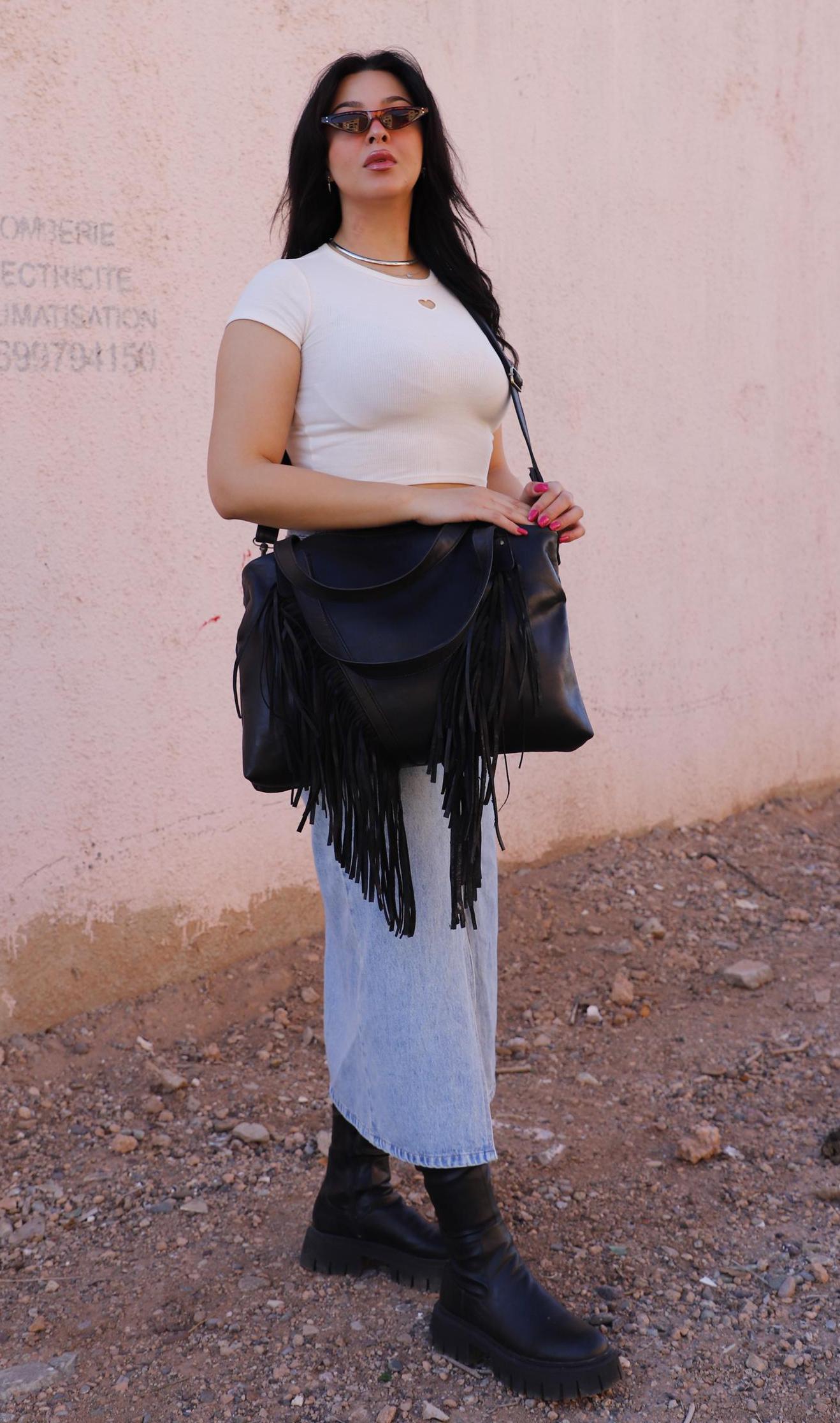 Fringed tote bag, Moroccan Leather Fringe purse, Fringe western purse, Boho cowgirl bag, fringe boho crossbody bag, leather handbag fringe