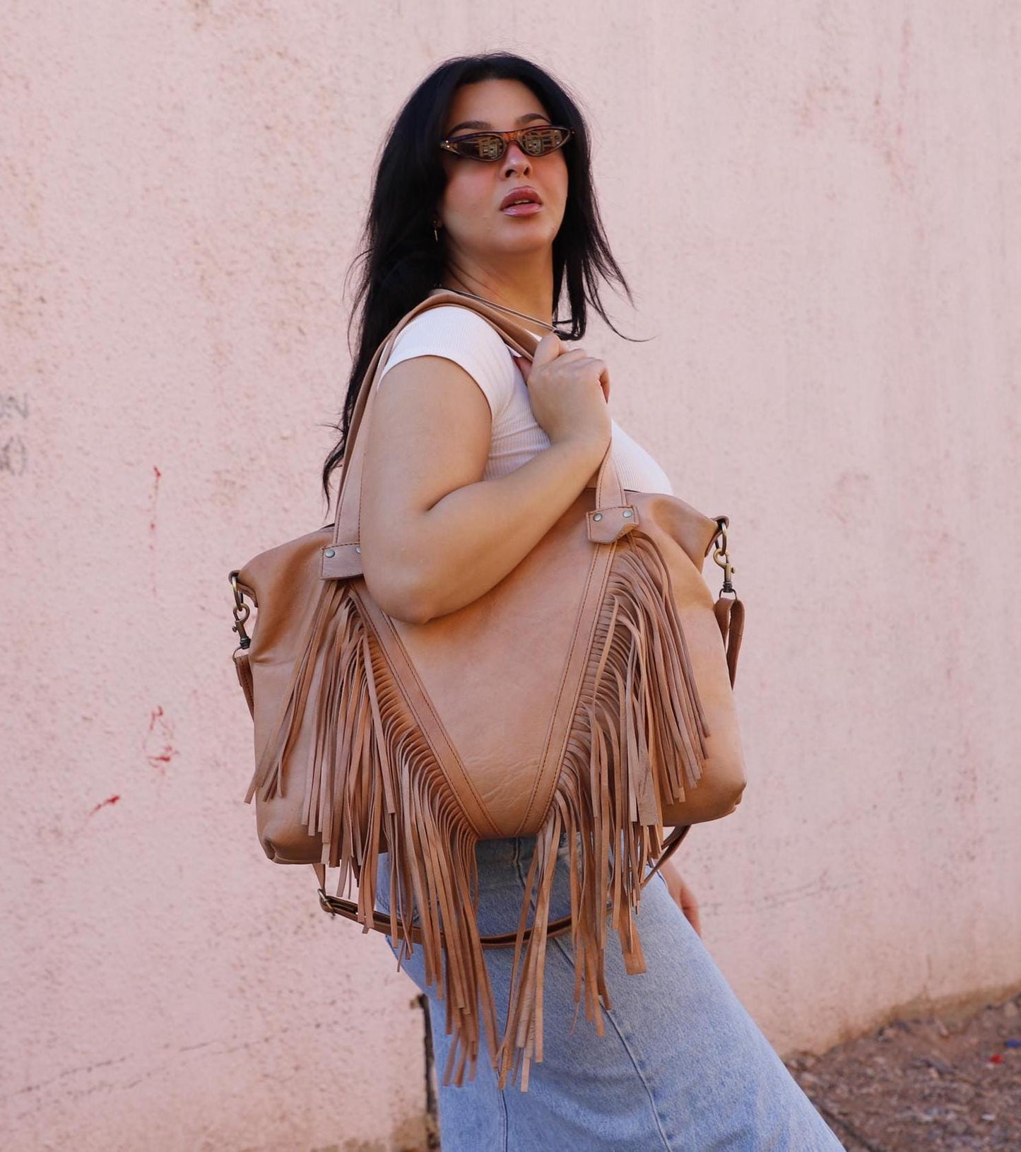 Fringed tote bag, Moroccan Leather Fringe purse, Fringe western purse, Boho cowgirl bag, fringe boho crossbody bag, leather handbag fringe