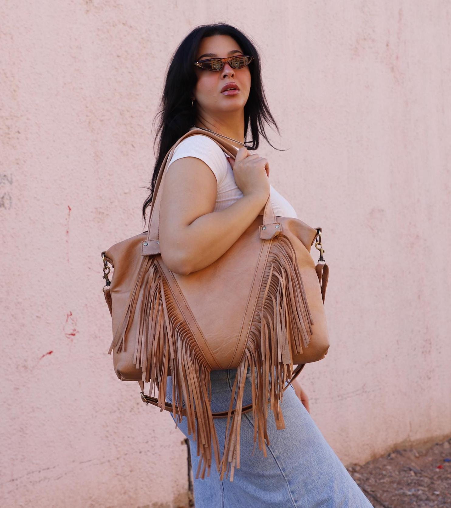 Fringed tote bag, Moroccan Leather Fringe purse, Fringe western purse, Boho cowgirl bag, fringe boho crossbody bag, leather handbag fringe