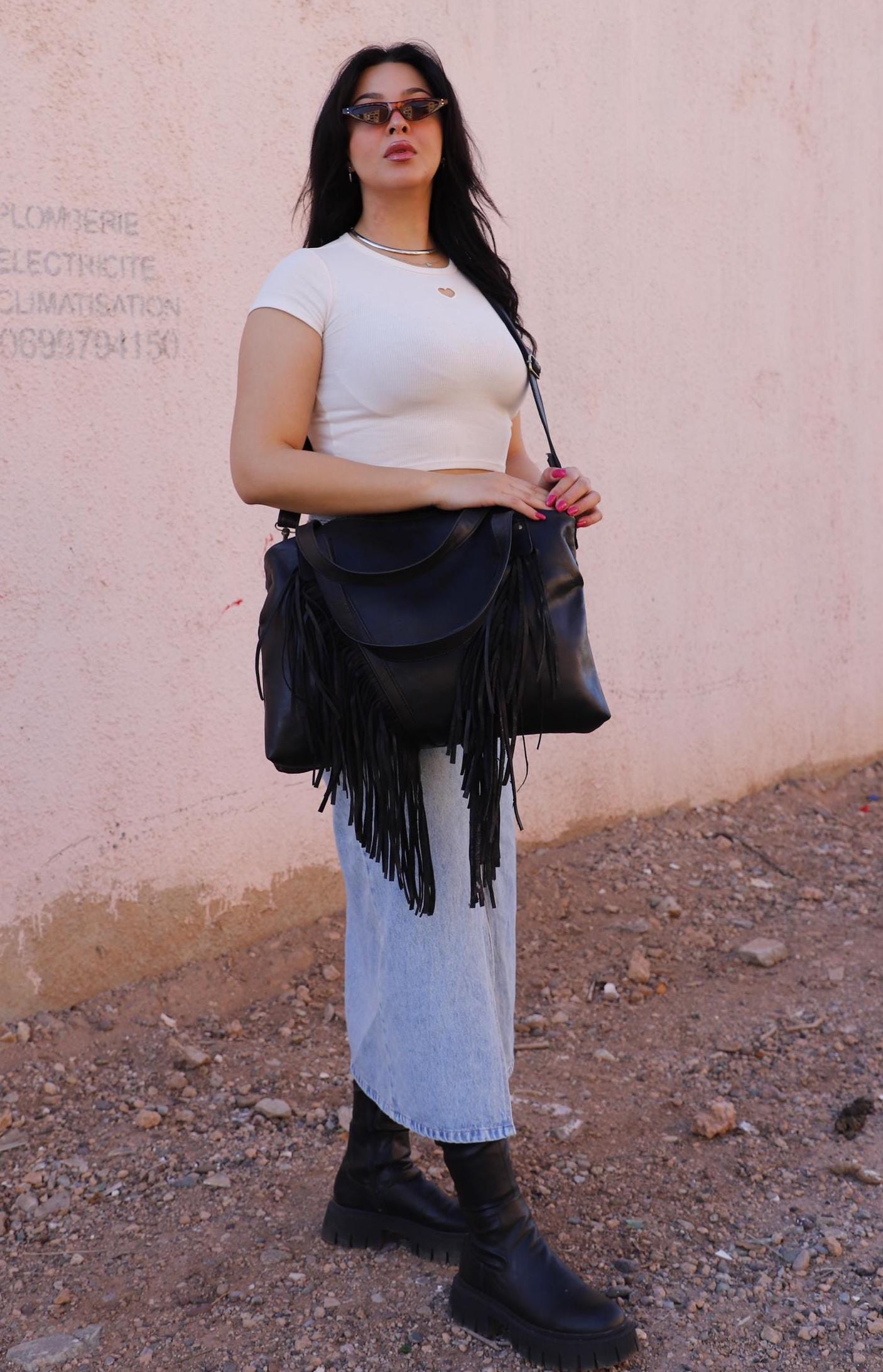 Fringed tote bag, Leather Fringe purse, Fringe western purse, Boho cowgirl bag, fringr boho crossbody bag, leather handbag with fringe
